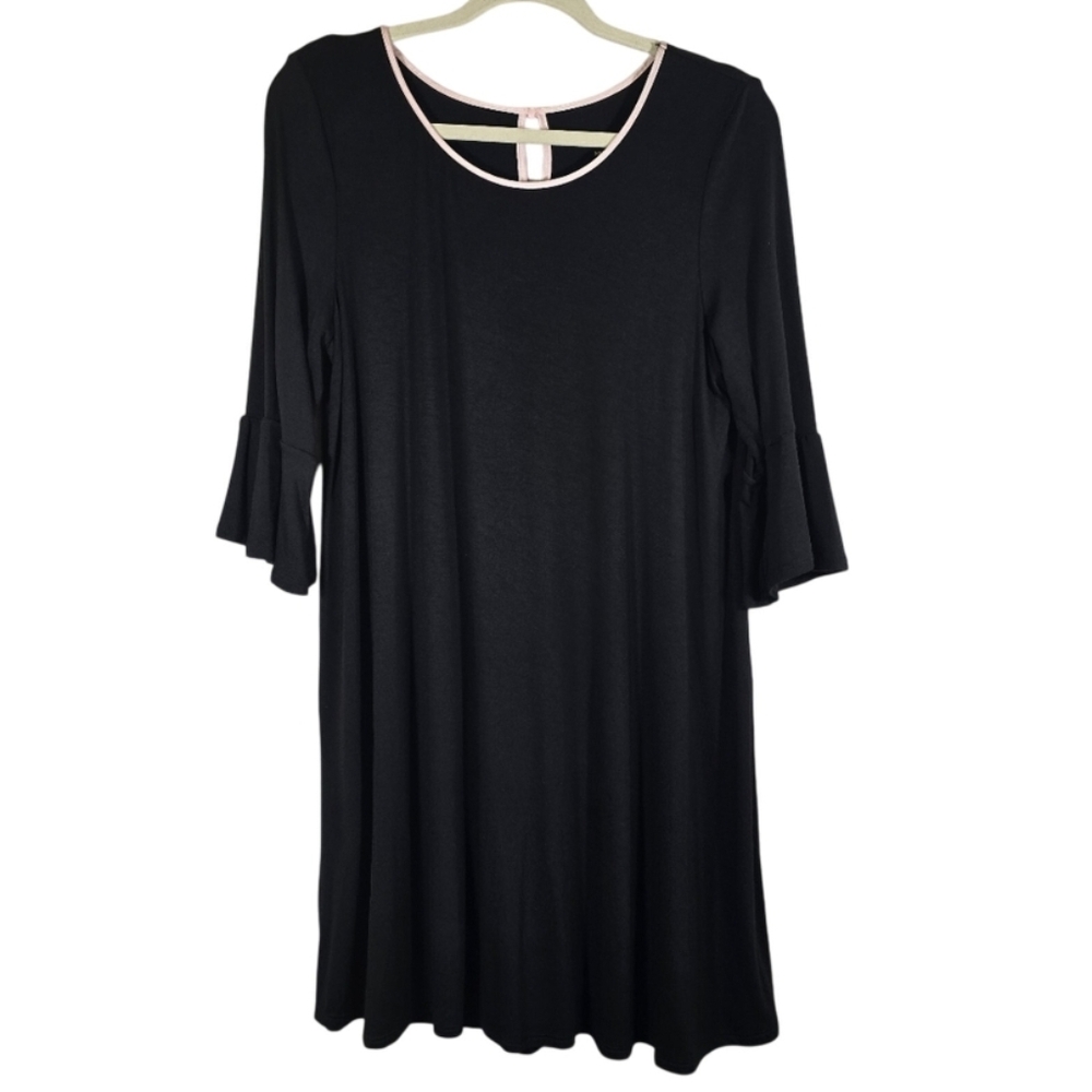 MM Kate Spade New York Black Nightgown Womens Size S Pink Satin Trim Bell Sleeve